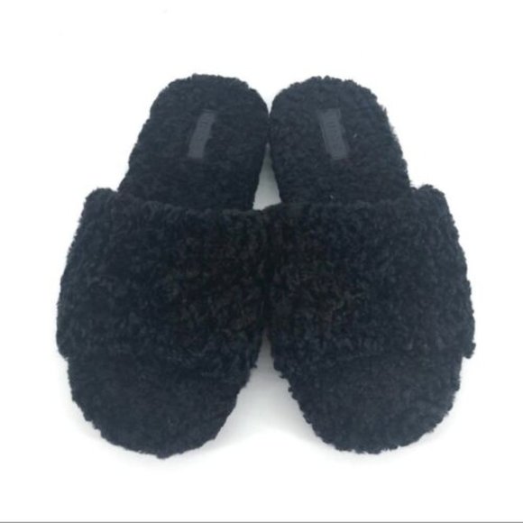 Vince Kalina Black Shearling Slipper Slides Open Toe Size 8 - Picture 3 of 9